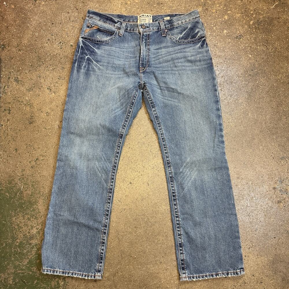 Ariat M4 Relaxed Boot Cut Jeans Mens 38x32 Stretch Denim Blue Faded Western